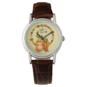 Hello Fall Autumn Leaves Pumpkins Watch