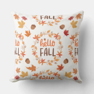 Hello Fall Autumn Leaves Seamless Pattern Cushion