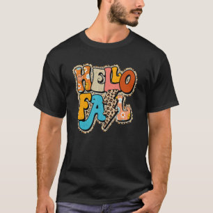 Hello Fall Autumn Leopard Bolt Lightning Pumpkin T-Shirt
