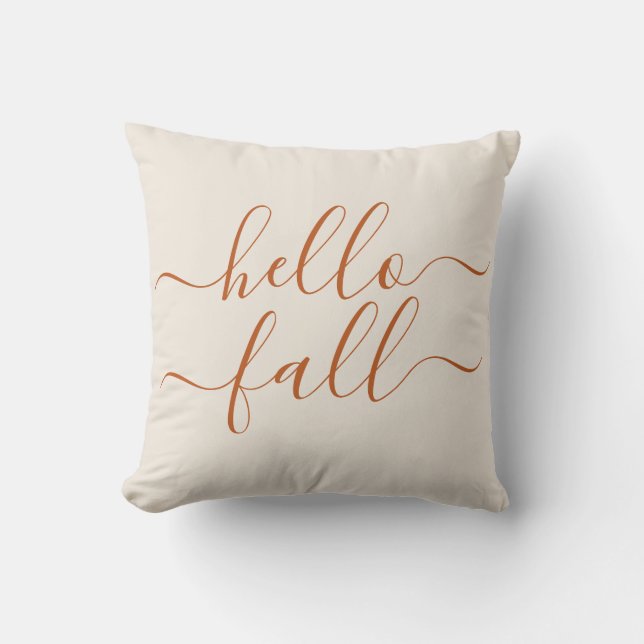 Hello Fall Autumn Modern Cream Terracotta  Cushion (Front)