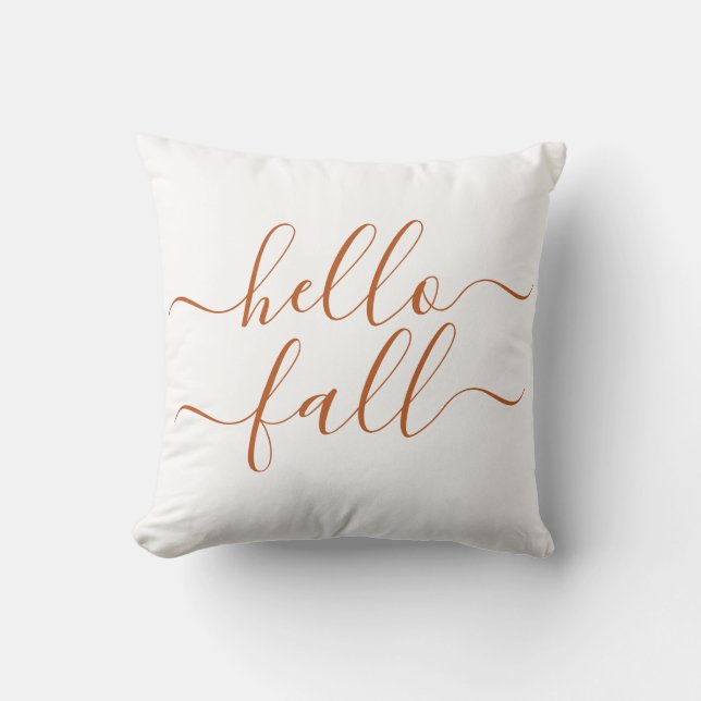 Hello Fall Autumn Orange Script Organic Cushion (Front)