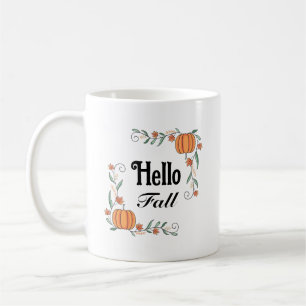 Hello Fall Autumn Pumpkins with Leaves Rustic Cute Coffee Mug