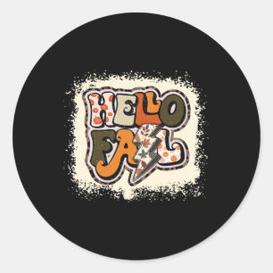Hello Fall Autumn Vibes Retro Groovy Classic Round Sticker