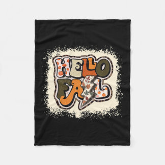 Hello Fall Autumn Vibes Retro Groovy  Fleece Blanket