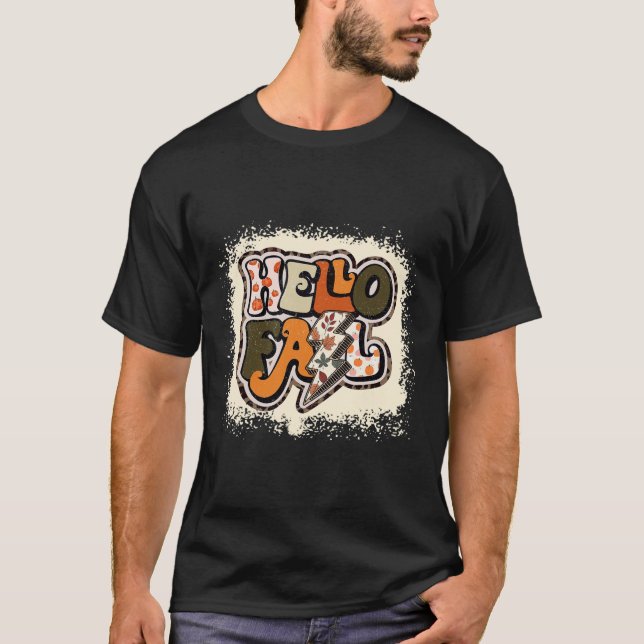 Hello Fall Autumn Vibes Retro Groovy  T-Shirt (Front)