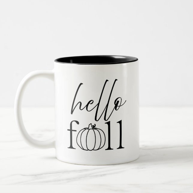 hello fall Black and White Coffee Mug (Left)