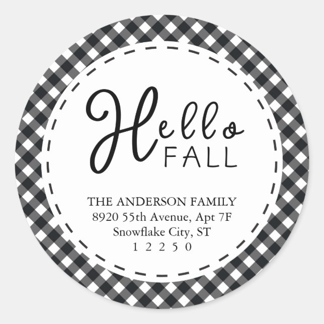 Hello Fall | Black & White Buffalo Thanksgiving  Classic Round Sticker (Front)