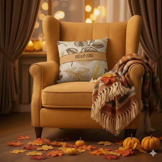 Hello Fall Brown Orange Leaves - Farmhouse Autumn Cushion
