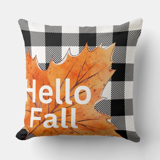 Hello Fall Chequered Square Throw Pillow (Front)