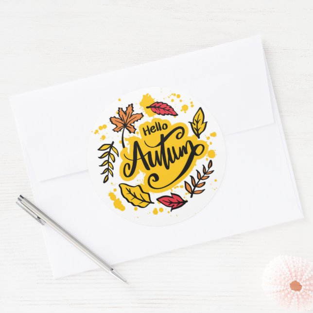 Hello Fall  Classic Round Sticker (Envelope)