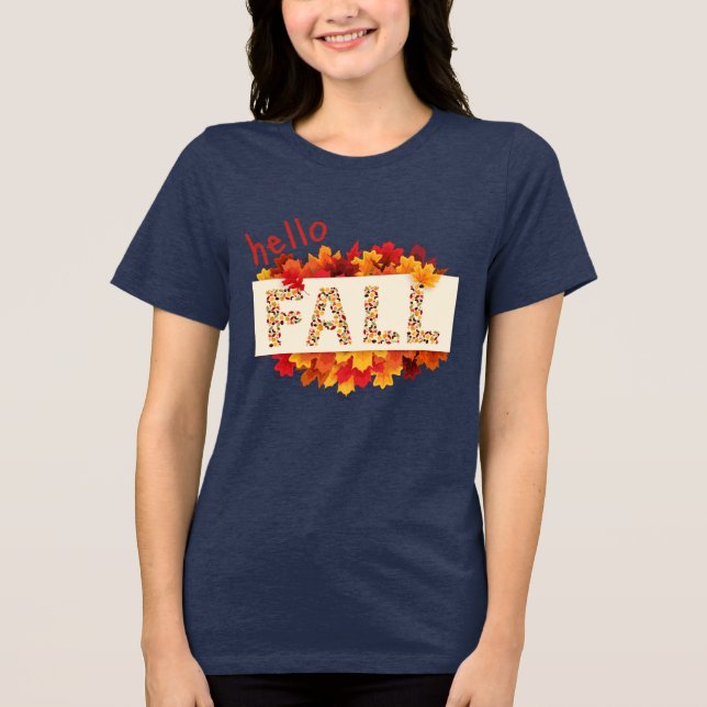 Hello Fall Colourful Autumn Leaves Graphic Women's Tri-Blend Shirt (Front)