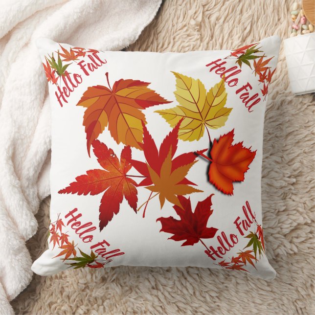 Hello Fall Colours Maple Leaves Home Decor Vibrant Cushion (Blanket)