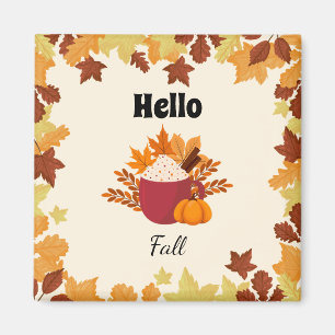 Hello Fall Cosy Autumn Design with Leaves Magnet