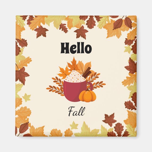 Hello Fall Cosy Autumn Design with Leaves Magnet (Front)