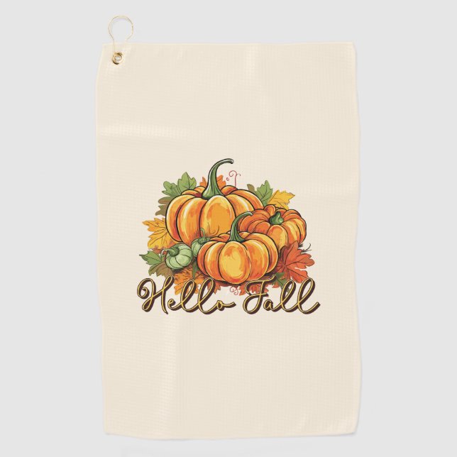Hello Fall – Cosy Pumpkin Patch Golf Towel (Front)