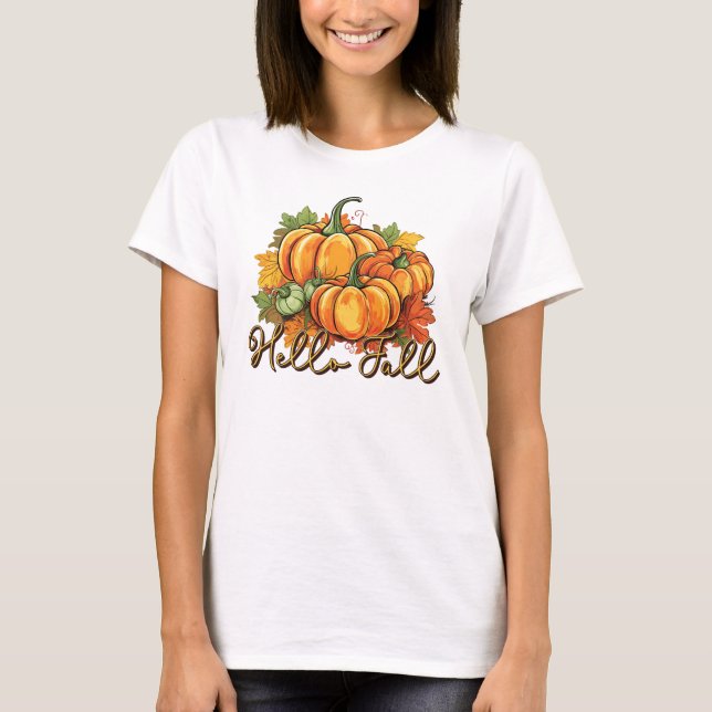 Hello Fall – Cosy Pumpkin Patch T-Shirt (Front)