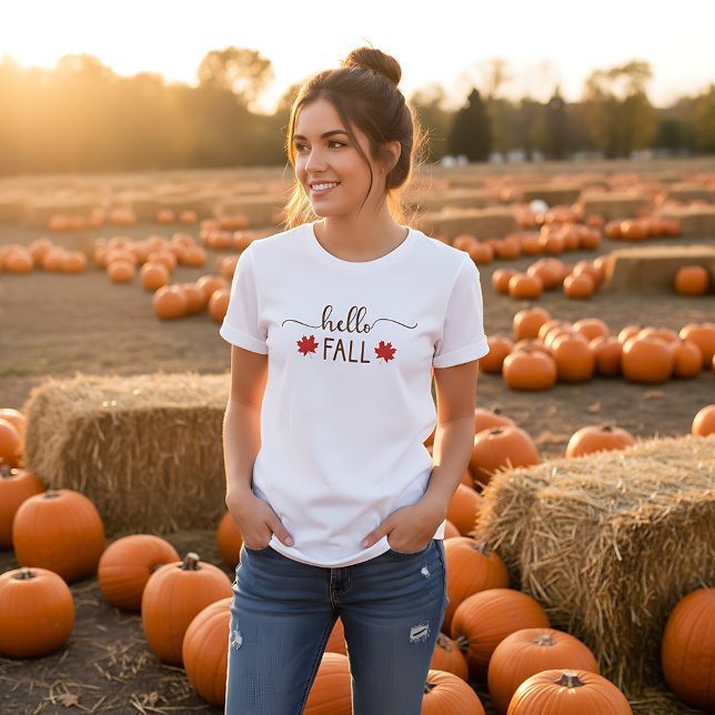 Hello Fall - Cute Autumn Leaves Rustic Design for  T-Shirt (Pumpkin patch style - Hello Fall autumn outfit with rustic charm)