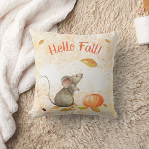Hello Fall Cute Mouse Thanksgiving Cushion