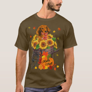 Hello Fall Dachshund Dog In Sunflowers Leaves Autu T-Shirt