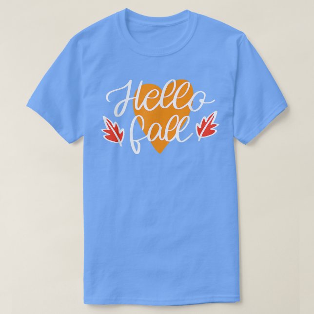 Hello Fall Falling Autumn Leaves Cute Botanic Foli T-Shirt (Design Front)