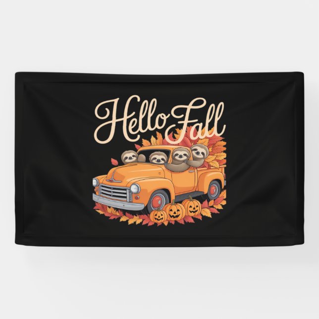 Hello Fall Funny Sloth Halloween pumkin Classic T- Banner (Horizontal)