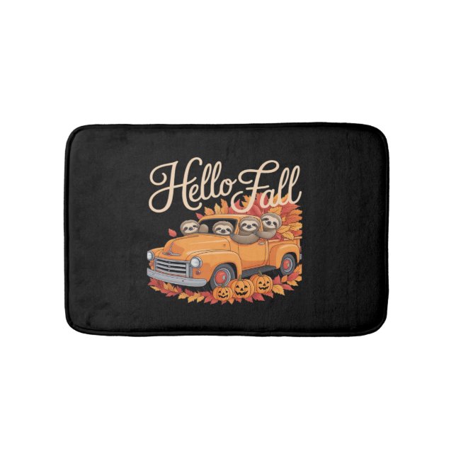 Hello Fall Funny Sloth Halloween pumkin Classic T- Bath Mat (Front)