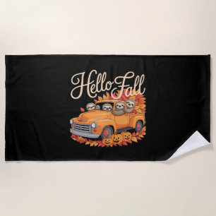 Hello Fall Funny Sloth Halloween pumkin Classic T- Beach Towel
