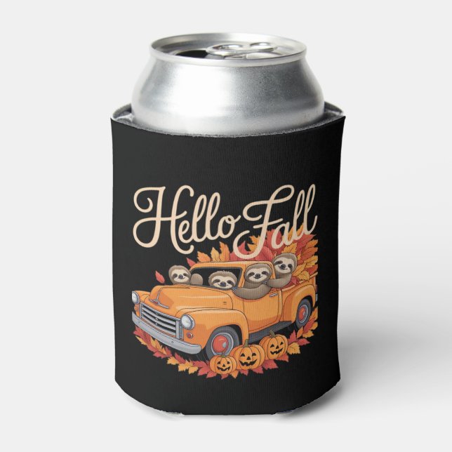 Hello Fall Funny Sloth Halloween pumkin Classic T- Can Cooler (Can Front)