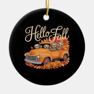 Hello Fall Funny Sloth Halloween pumkin Classic T- Ceramic Tree Decoration
