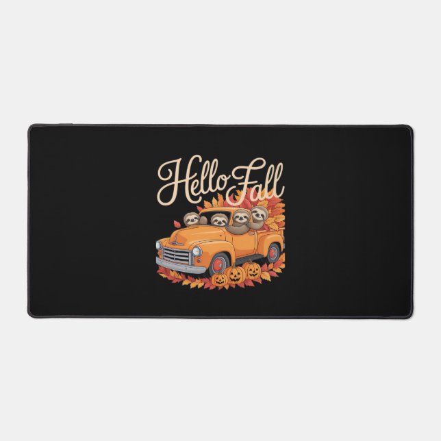 Hello Fall Funny Sloth Halloween pumkin Classic T- Desk Mat (Front)