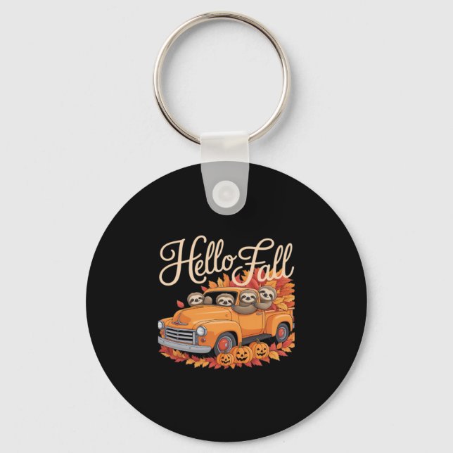 Hello Fall Funny Sloth Halloween pumkin Classic T- Key Ring (Front)