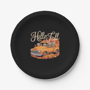 Hello Fall Funny Sloth Halloween pumkin Classic T- Paper Plate