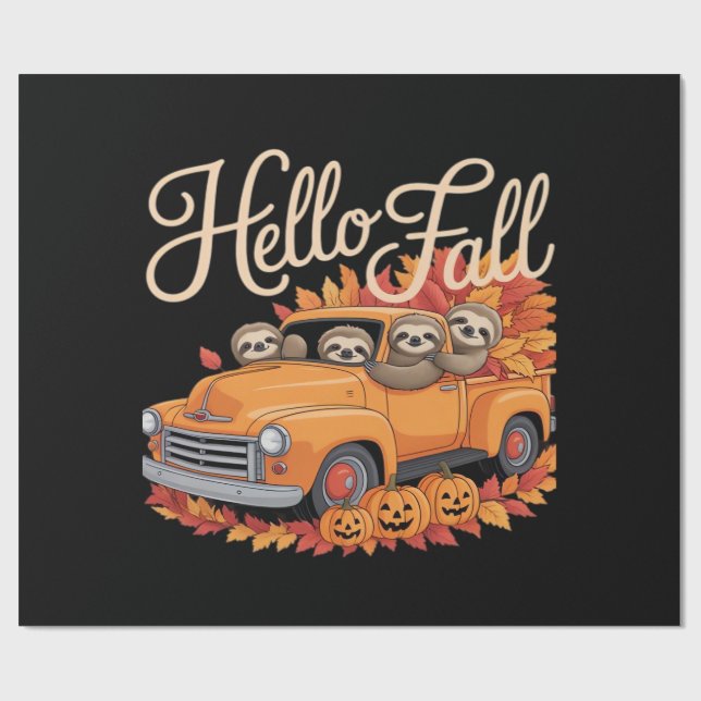 Hello Fall Funny Sloth Halloween pumkin Classic T- Wrapping Paper (Flat)