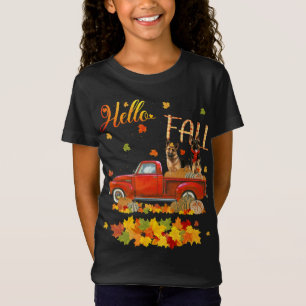 Hello Fall German Shepherd Leaf Autumn Red Truck D T-Shirt