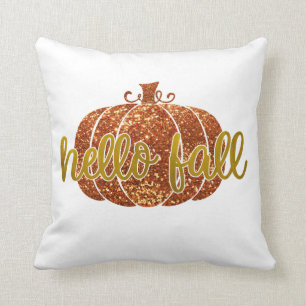 Hello Fall Glitter Pumpkin Cushion