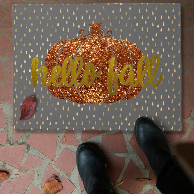Hello Fall Glitter Pumpkin + Metallic Gold & Grey Doormat (Creator Uploaded)
