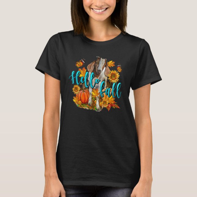 Hello Fall Goat Animal Farm Autumn Fall Thanksgivi T-Shirt (Front)