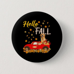 Hello Fall Golden Retriever Leaf Autumn Red Truck 6 Cm Round Badge