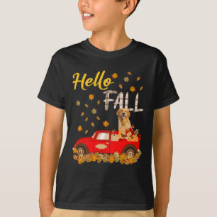 Hello Fall Golden Retriever Leaf Autumn Red Truck T-Shirt