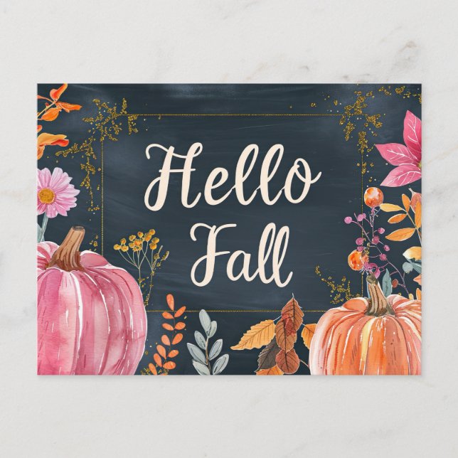 Hello Fall greeting card with flowers  (Front)