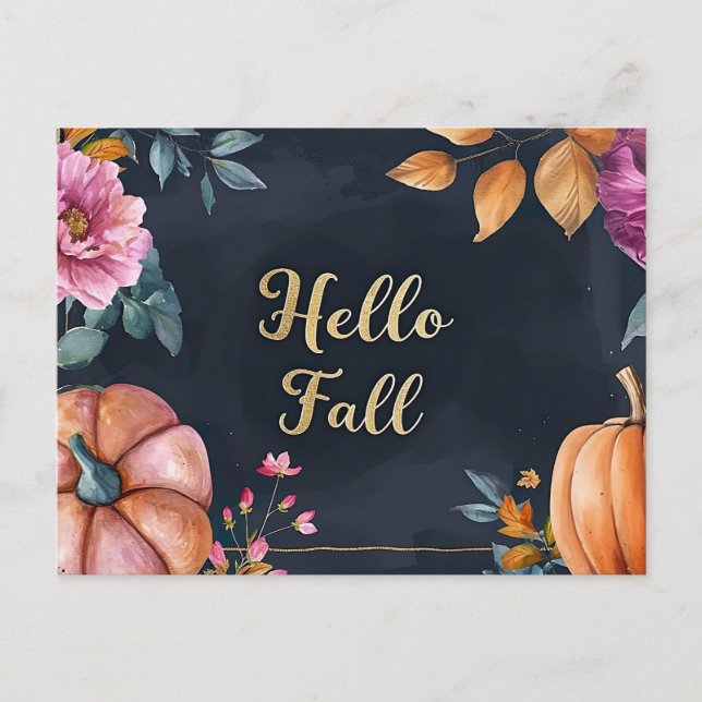 Hello Fall greeting card with flowers  (Front)