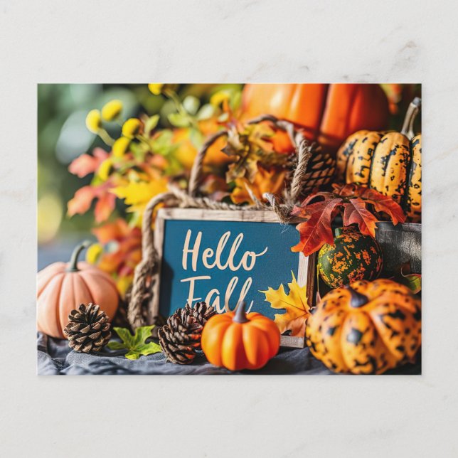 Hello Fall greeting card with flowers  (Front)