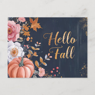 Hello Fall greeting card with flowers 