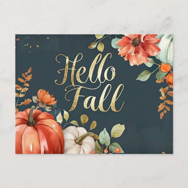 Hello Fall greeting card with flowers  (Front)
