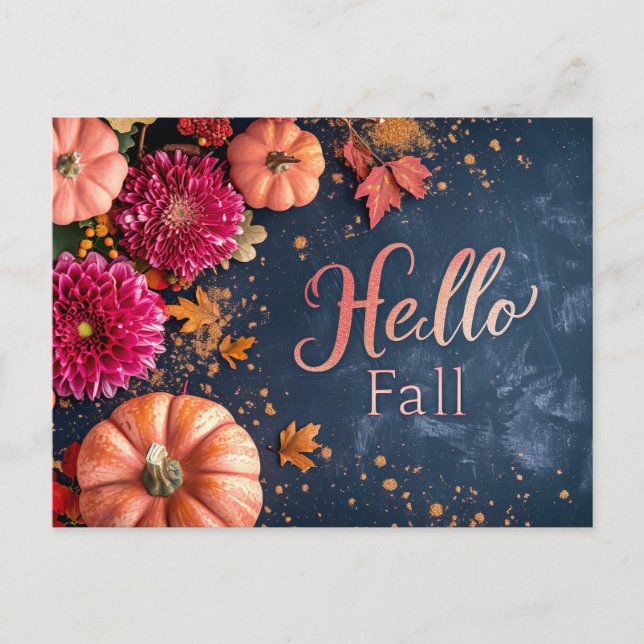 Hello Fall greeting card with flowers  (Front)