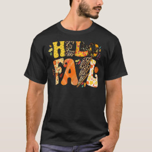 Hello Fall Groovy Pumpkin Leaves Autumn Thanksgivi T-Shirt