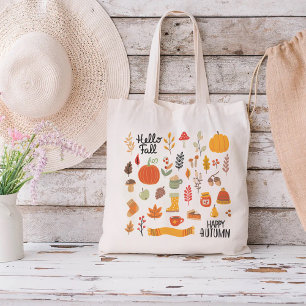 Hello Fall Happy Autumn Tote Bag