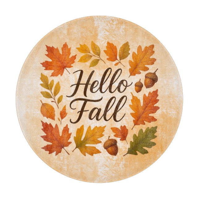 Hello Fall leaves and acorns Cutting Board (Front)