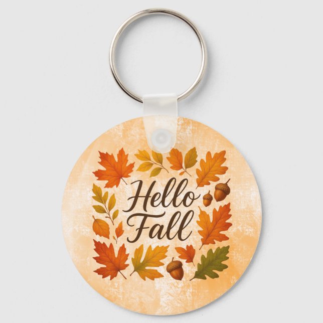 Hello Fall leaves and acorns Key Ring (Front)