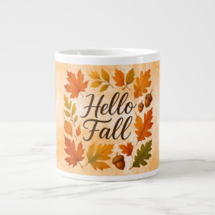 Hello Fall leaves and acorns Large Coffee Mug